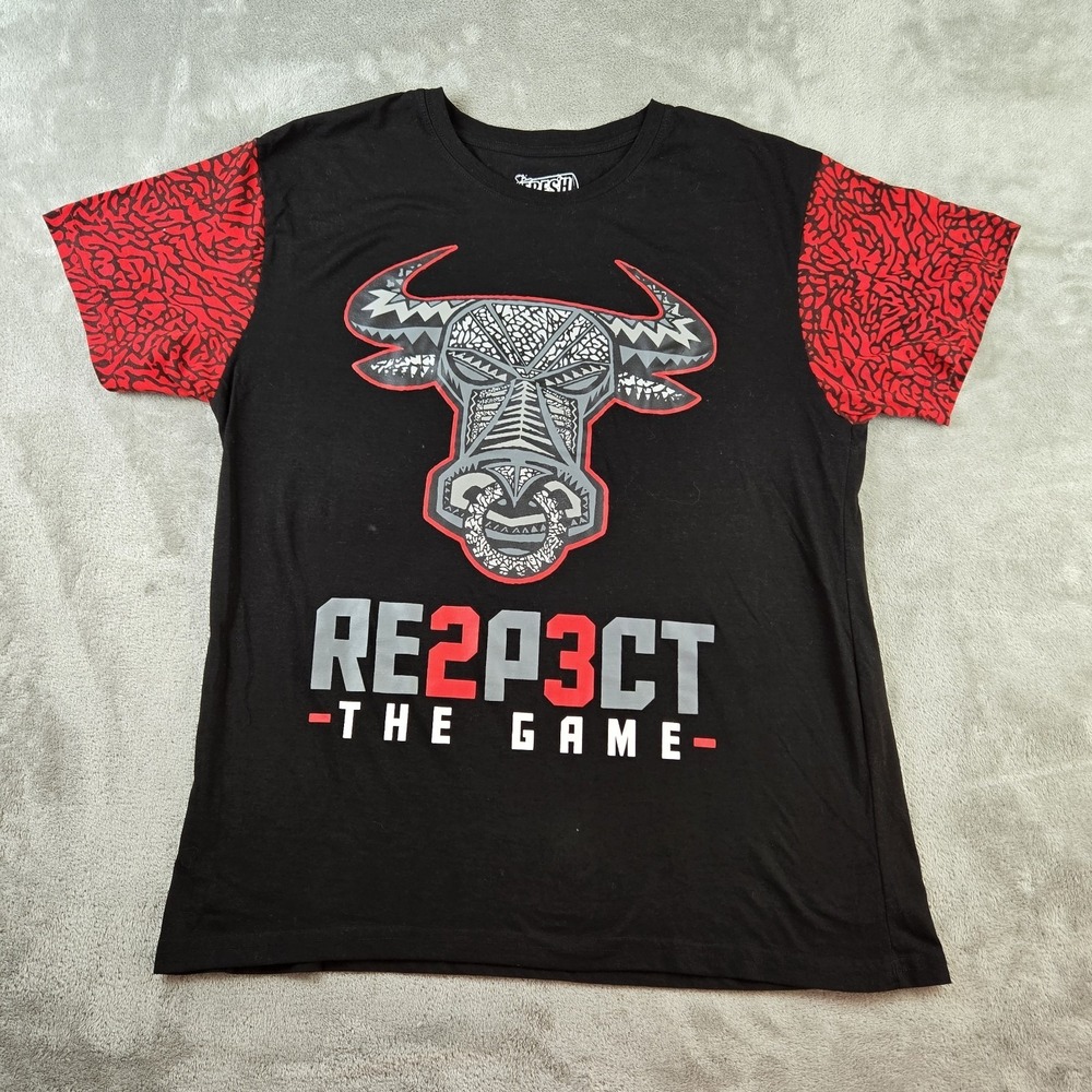 Fresh Laundry Shirt  XL Black Crew Neck‎ Short Sleeve Respect The Game Bull Tee